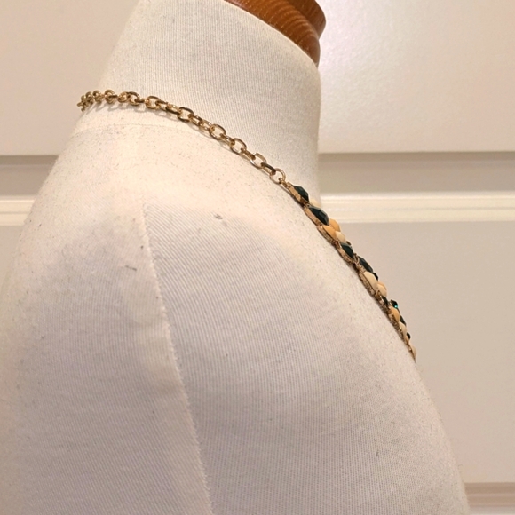 $5 Item 2000s 17-20" Goldtone Bib Necklace with Green Gold and Cream Faux Stones - Picture 5 of 7